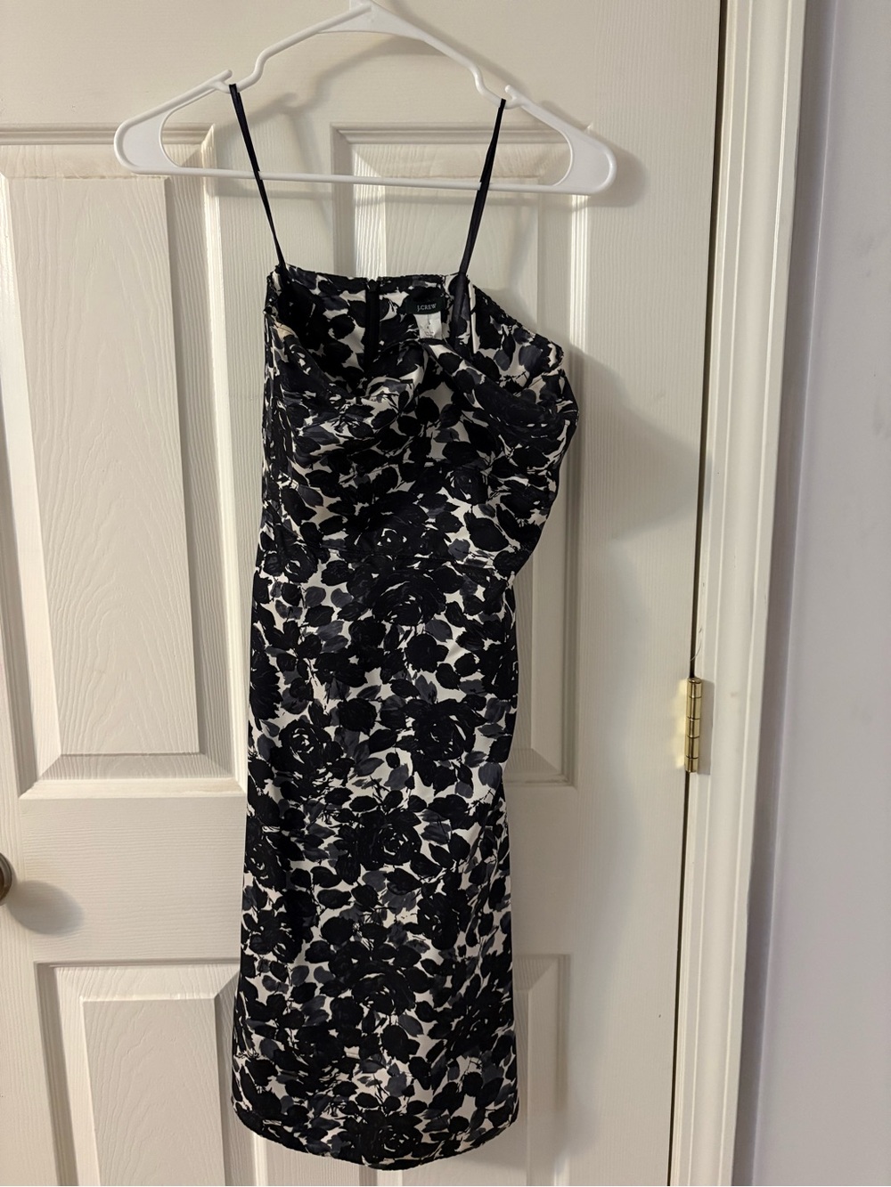 J. Crew Black and White Strapless Floral Slip Dress